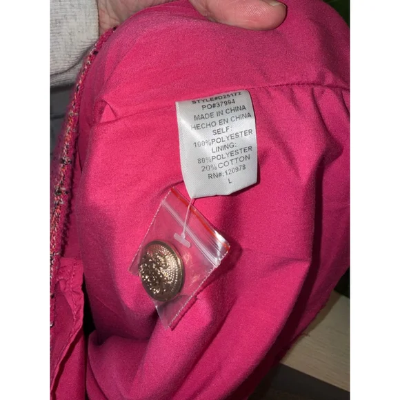 Entro Pink Plaid Tweed Scalloped Mini Dress 1990’s Y2K Gold Buttons size Large - Picture 10 of 10